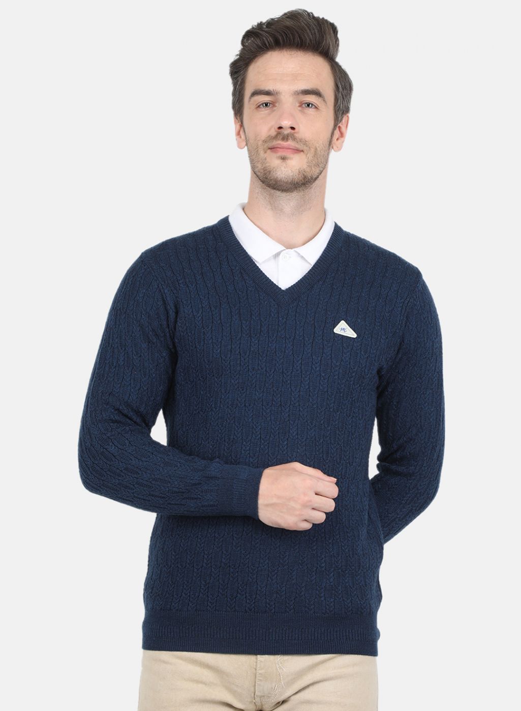 Men NAvy Blue Self Design Pullover