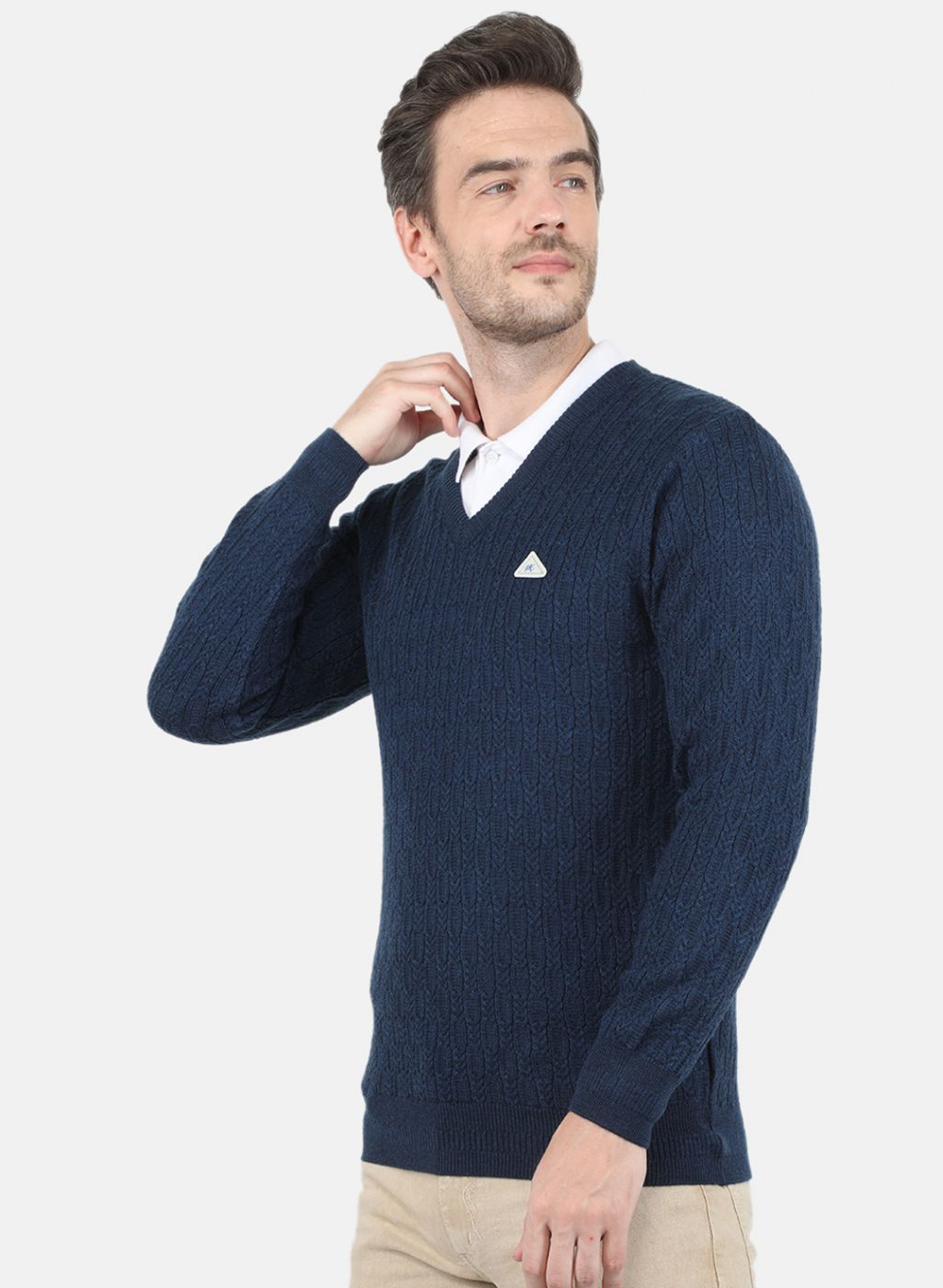 Men NAvy Blue Self Design Pullover