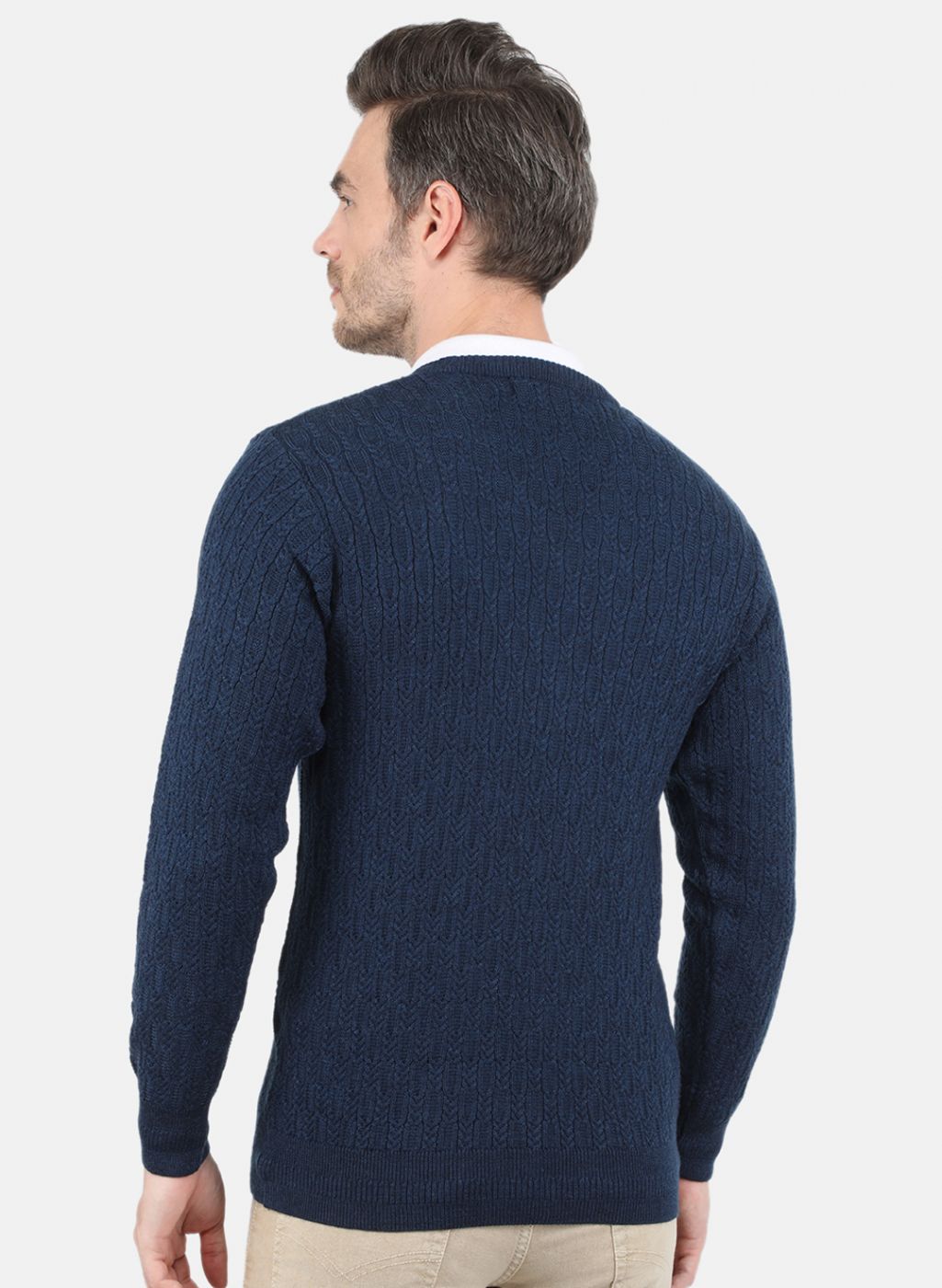 Men NAvy Blue Self Design Pullover