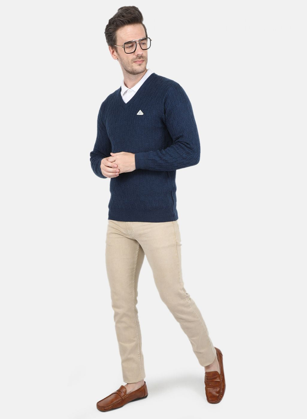 Men NAvy Blue Self Design Pullover