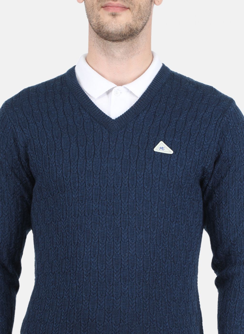 Men NAvy Blue Self Design Pullover