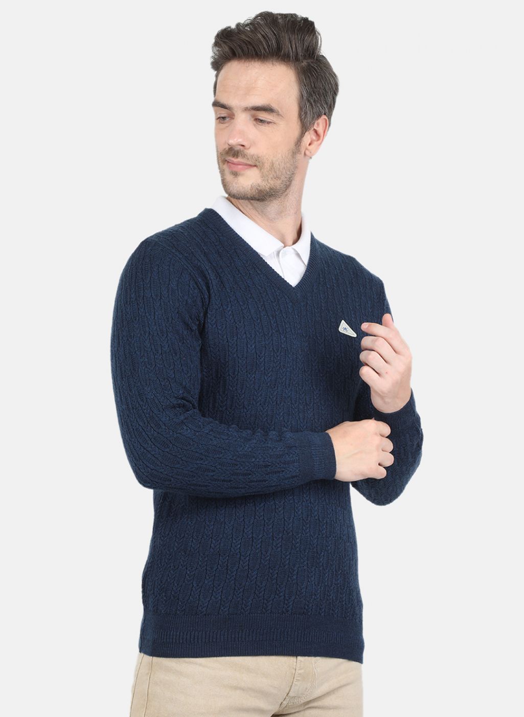 Men NAvy Blue Self Design Pullover