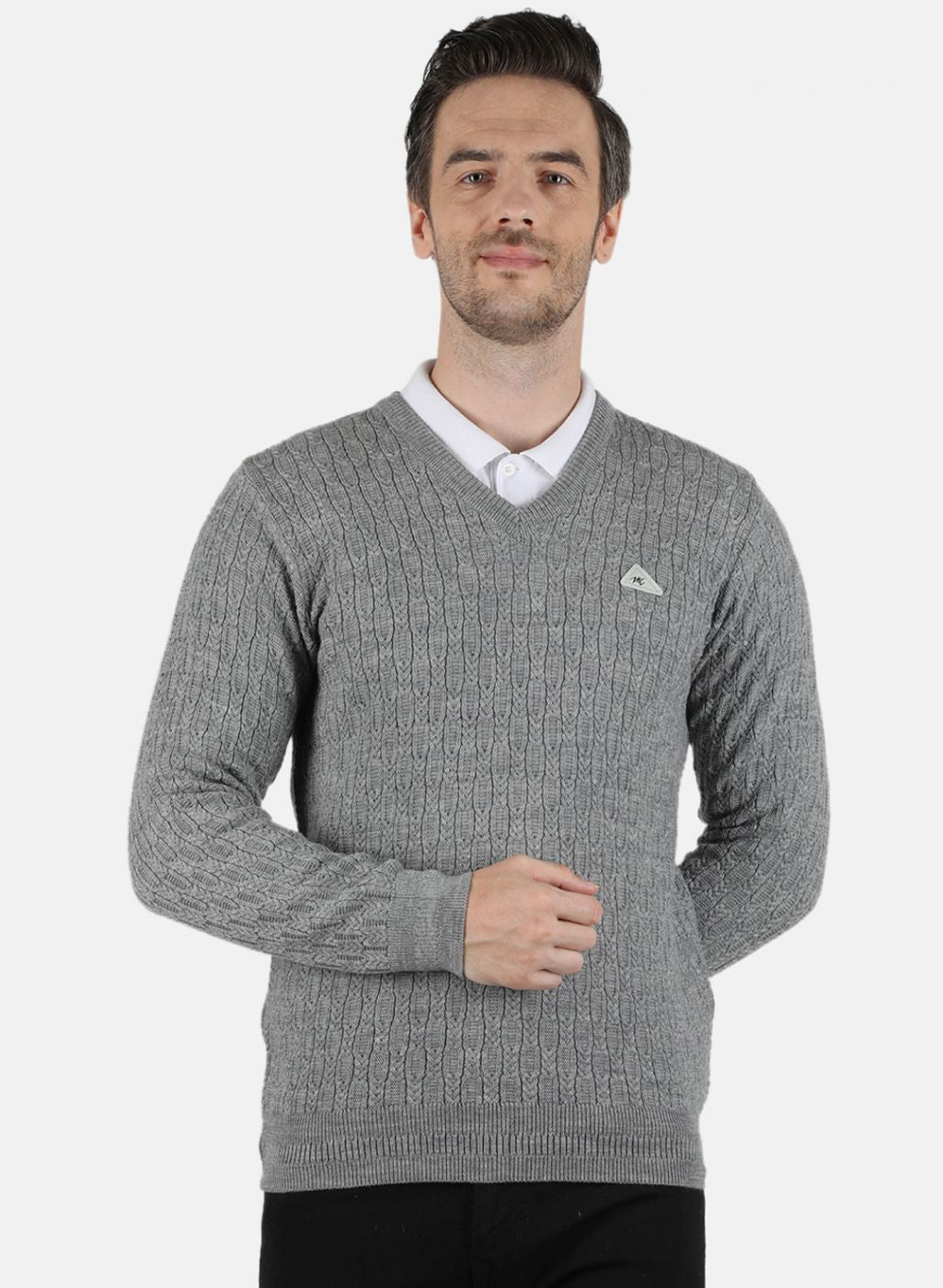 Men Grey Self Design Pullover