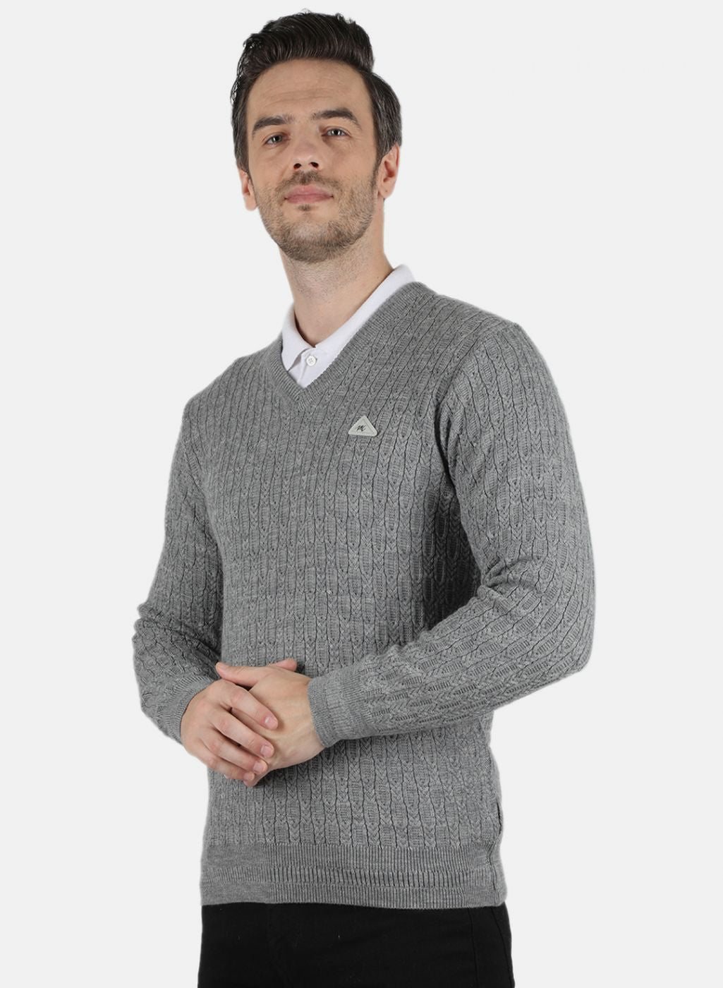 Men Grey Self Design Pullover