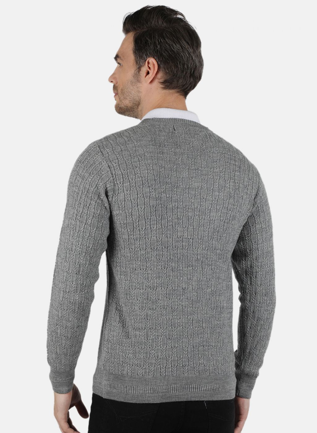 Men Grey Self Design Pullover