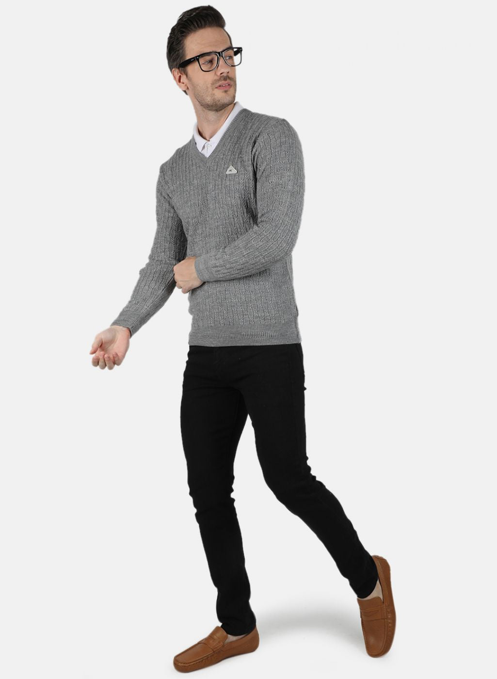 Men Grey Self Design Pullover