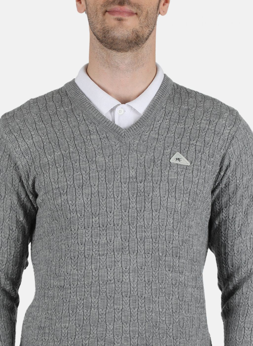 Men Grey Self Design Pullover