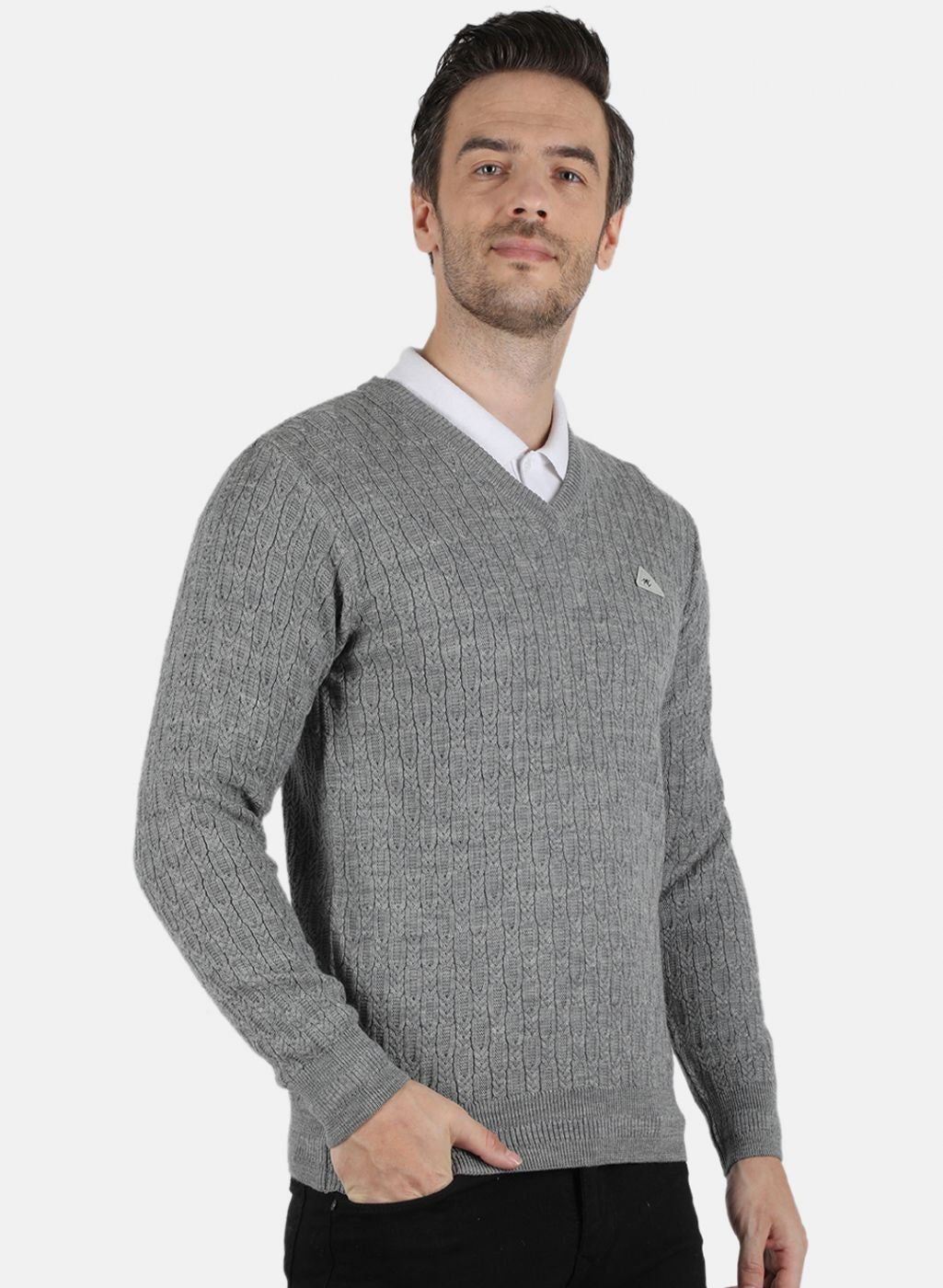 Men Grey Self Design Pullover