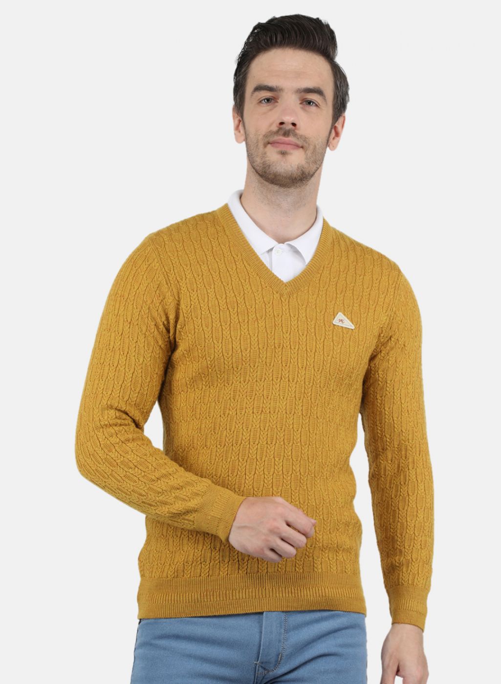 Men Gold Self Design Pullover