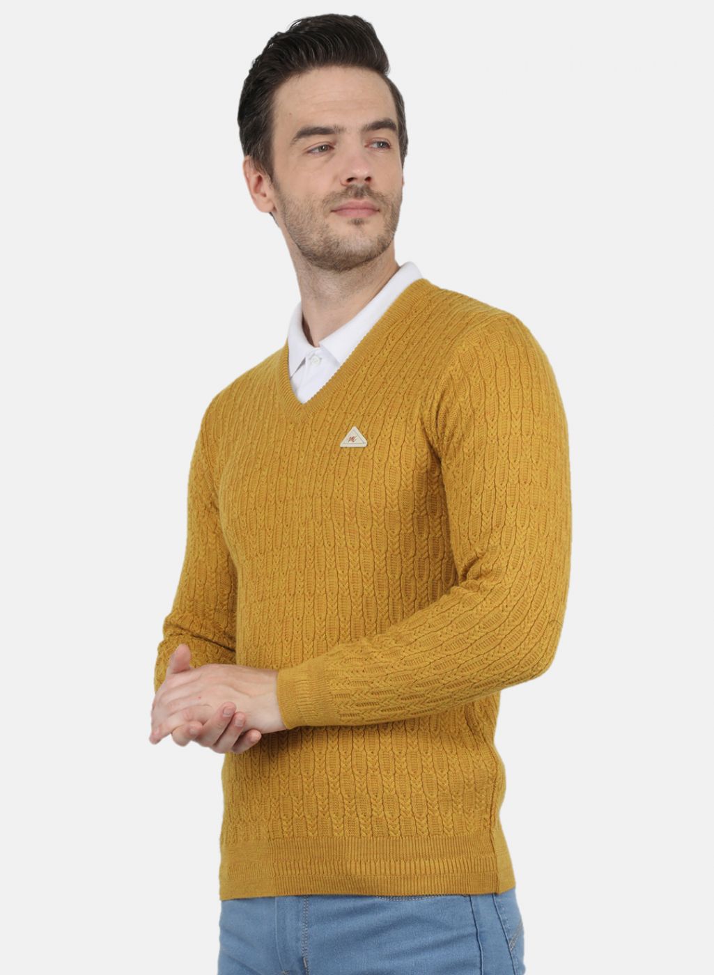 Men Gold Self Design Pullover