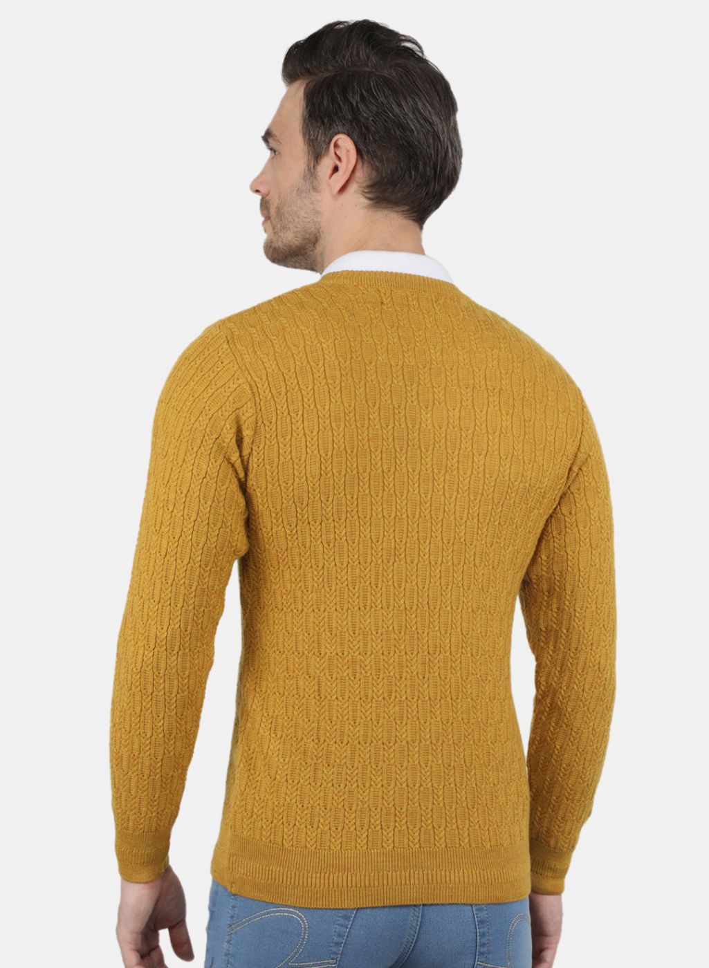 Men Gold Self Design Pullover