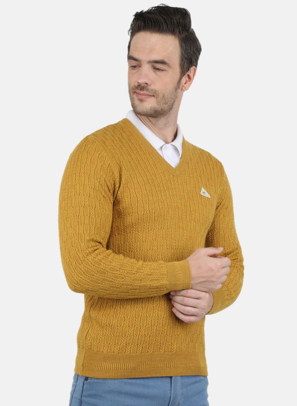 Men Gold Self Design Pullover