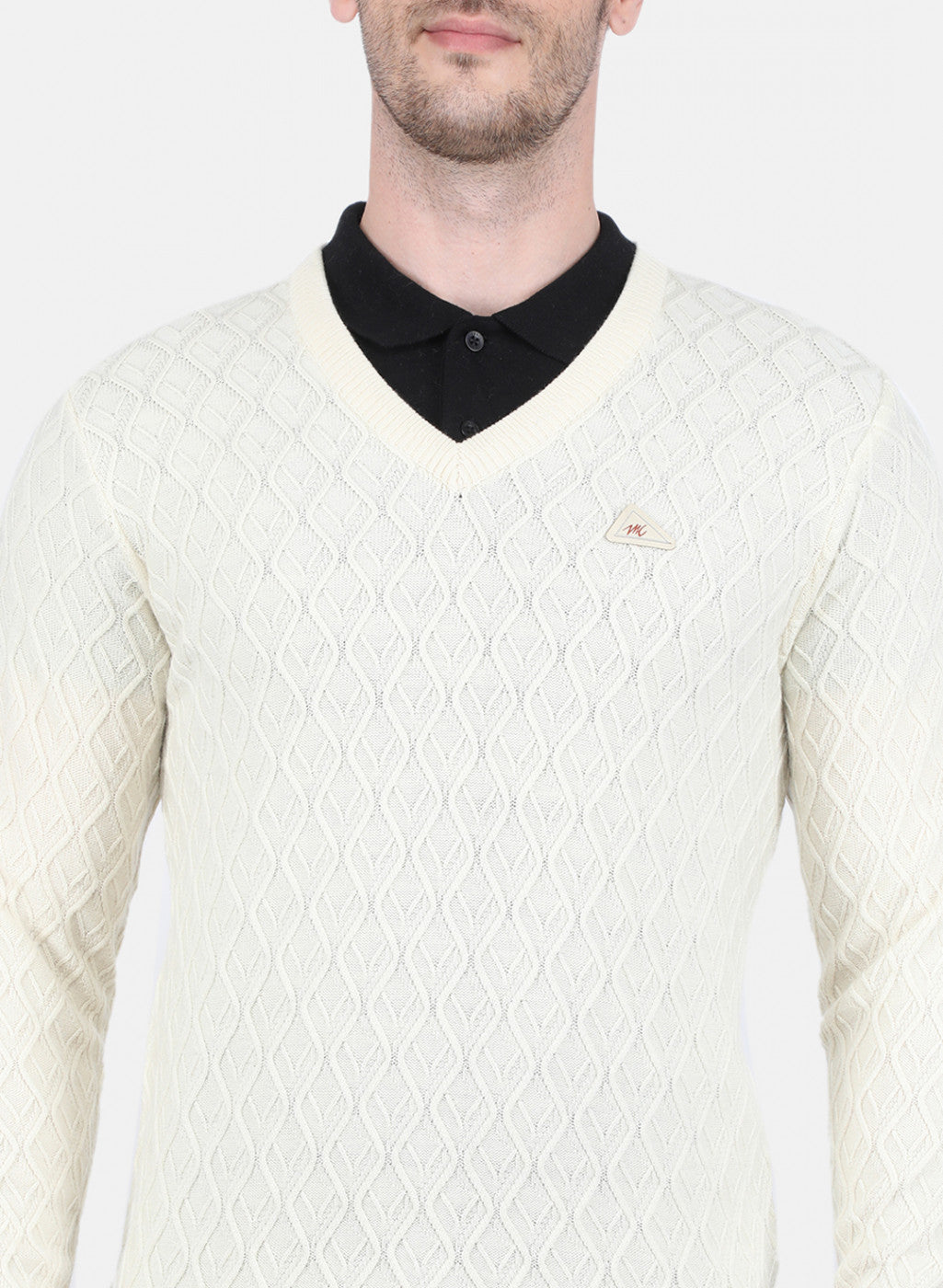 Men Off White Self Design Pullover