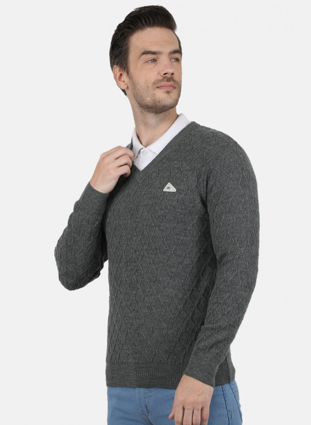 Men Grey Self Design Pullover