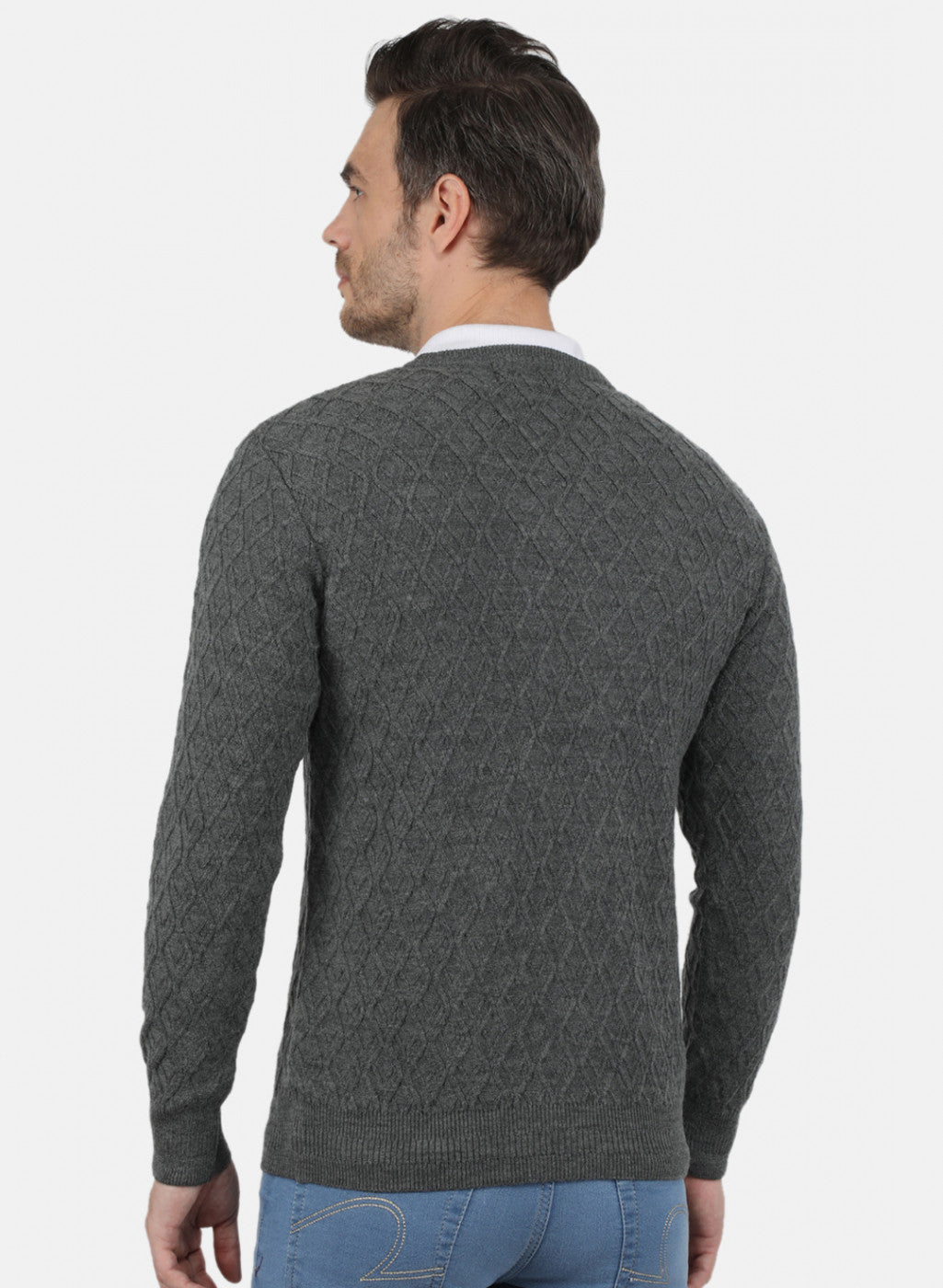 Men Grey Self Design Pullover