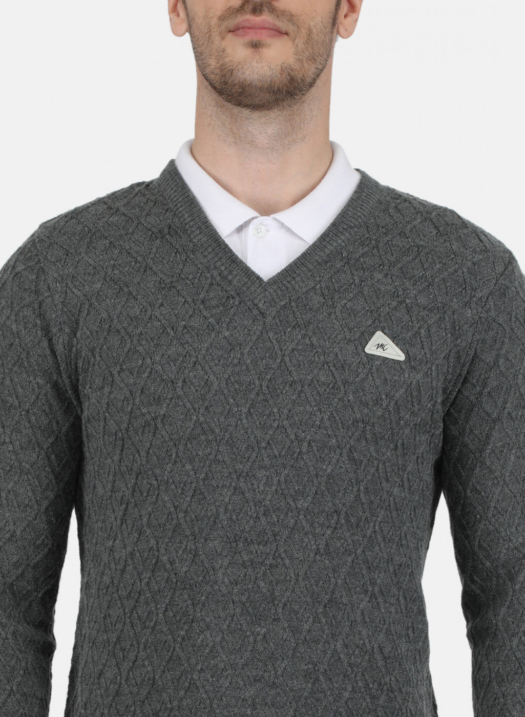 Men Grey Self Design Pullover