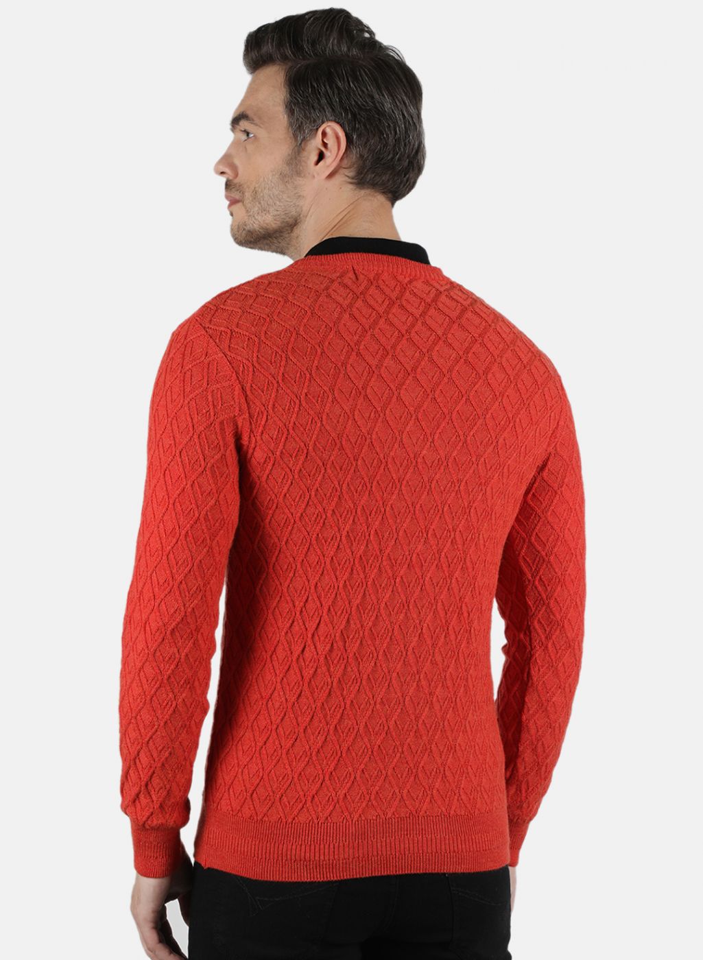 Men Orange Self Design Pullover