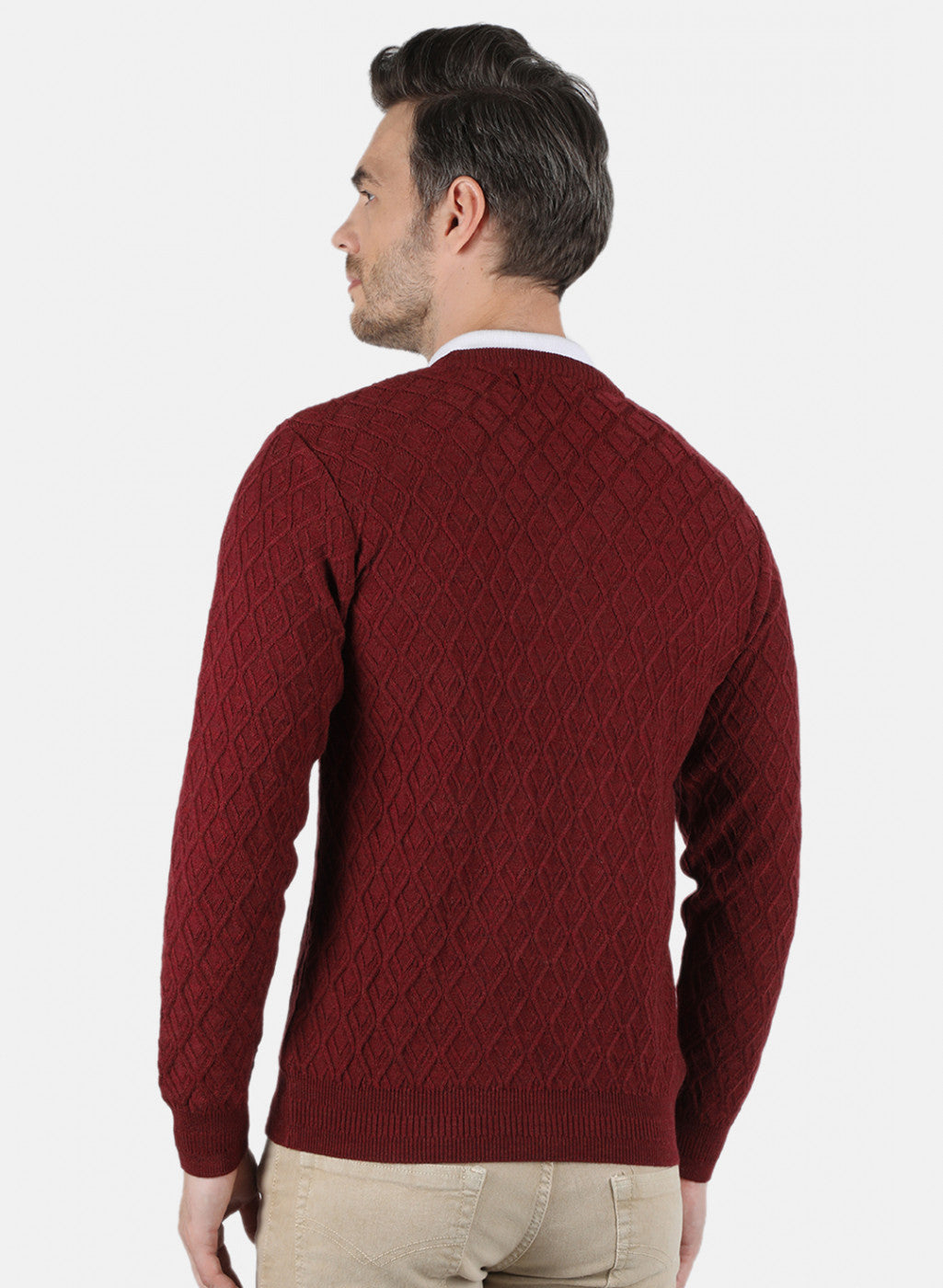 Men Maroon Self Design Pullover