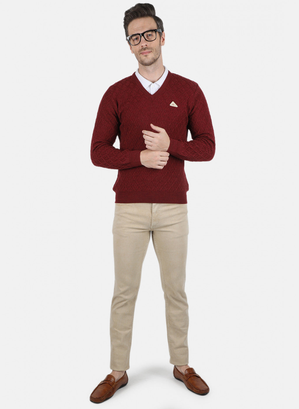 Men Maroon Self Design Pullover