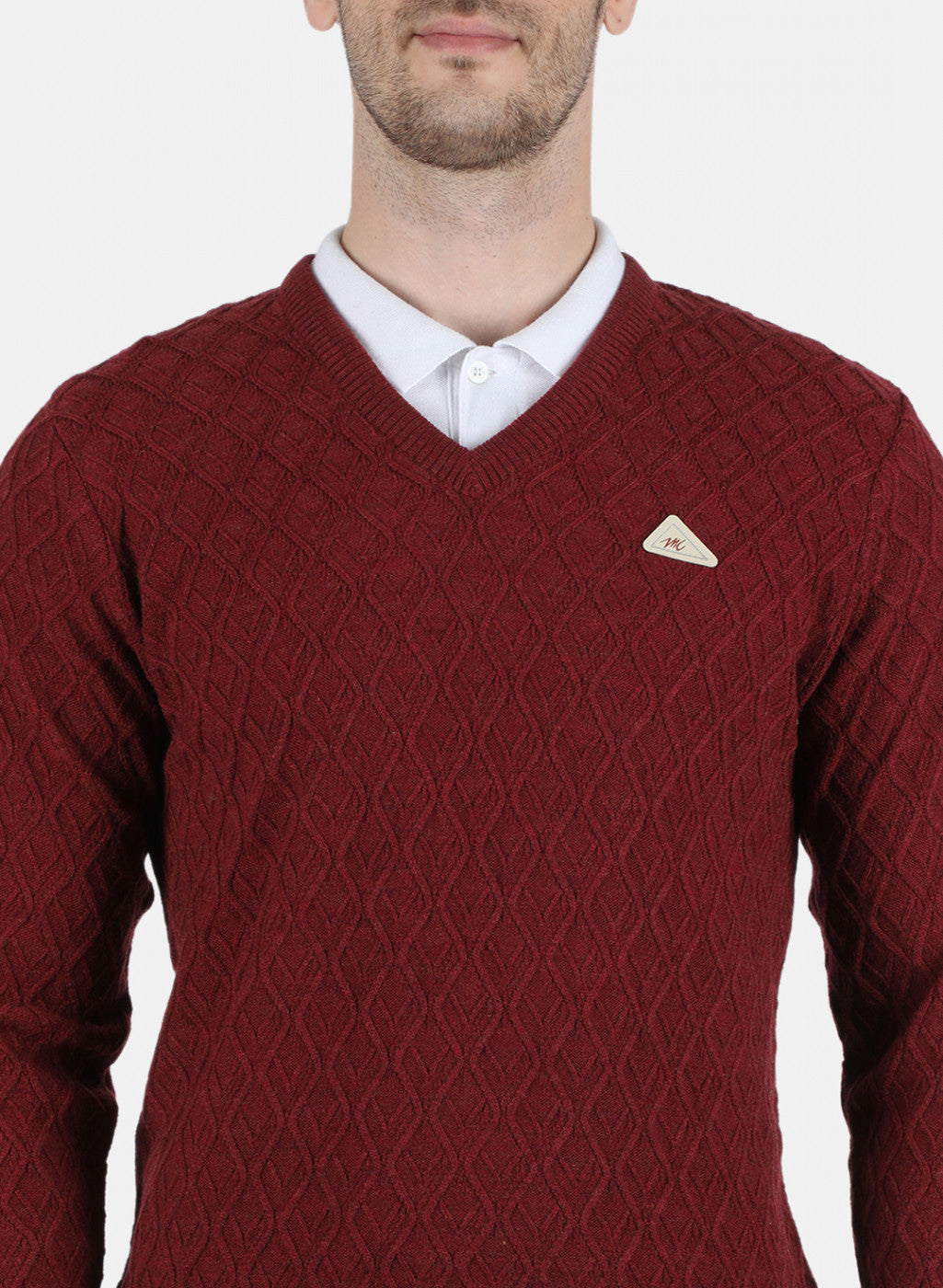 Men Maroon Self Design Pullover