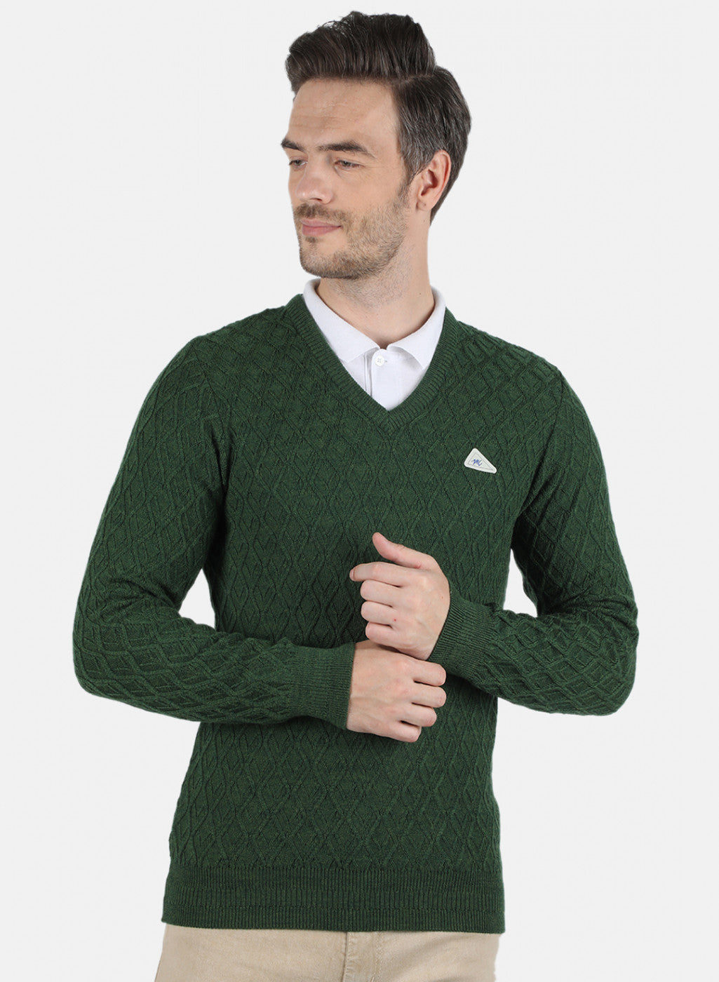 Men Green Self Design Pullover