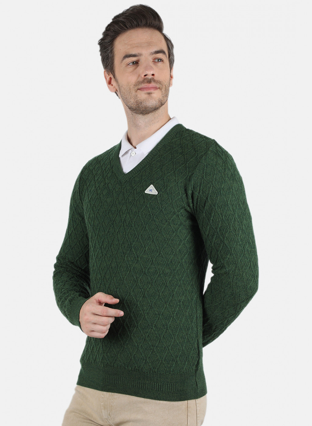 Men Green Self Design Pullover