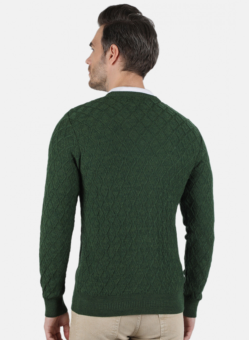 Men Green Self Design Pullover