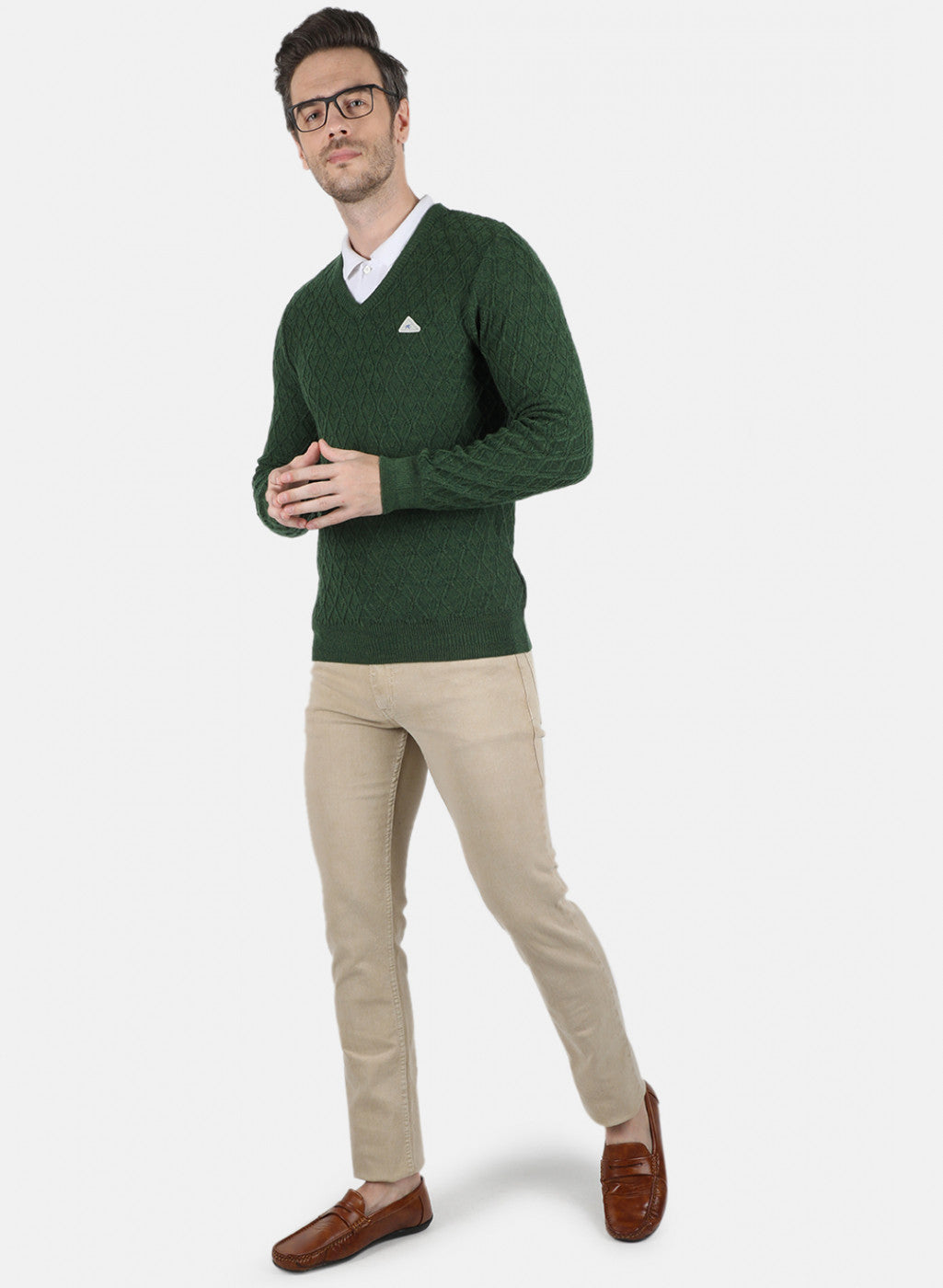 Men Green Self Design Pullover