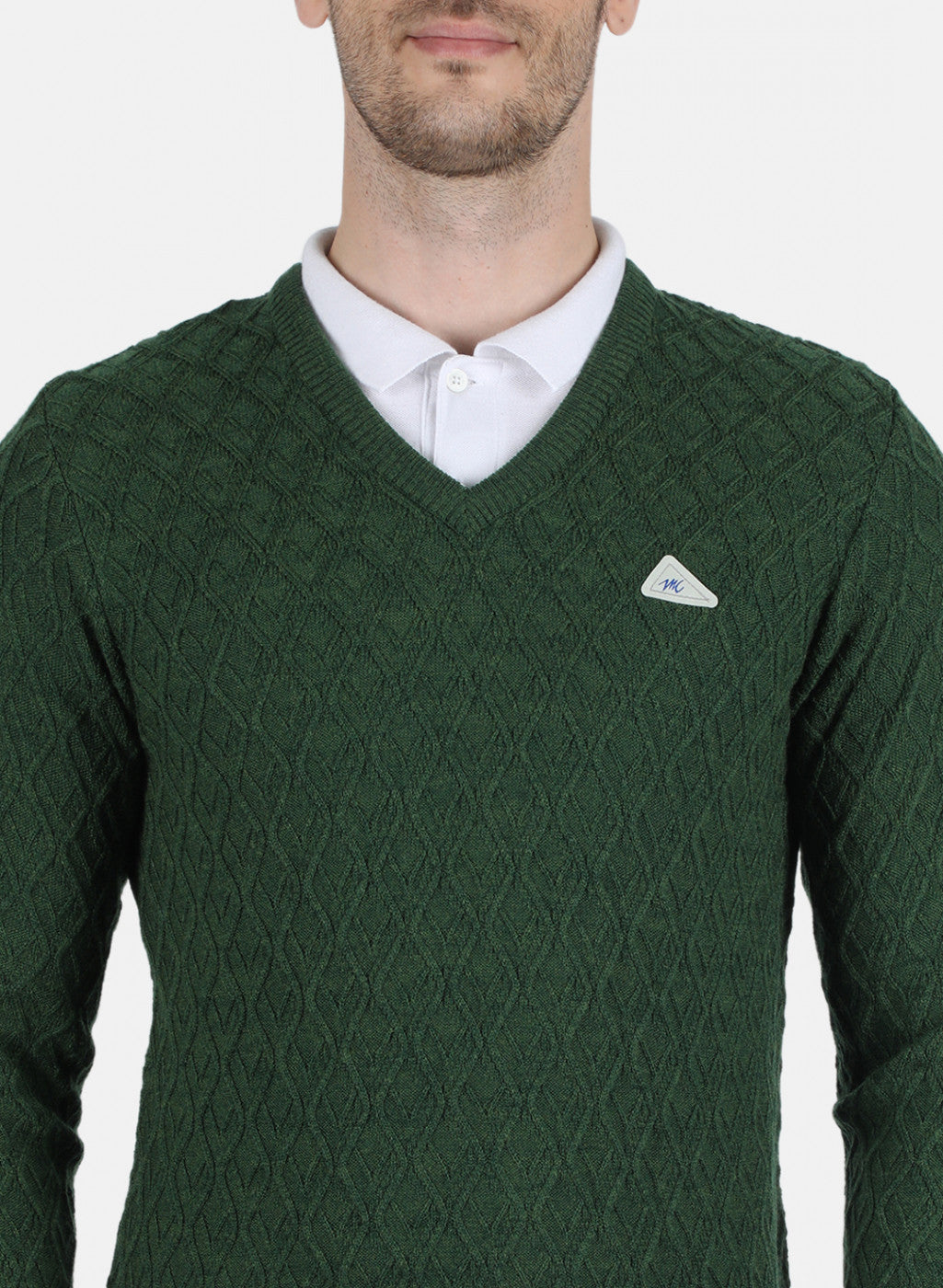 Men Green Self Design Pullover