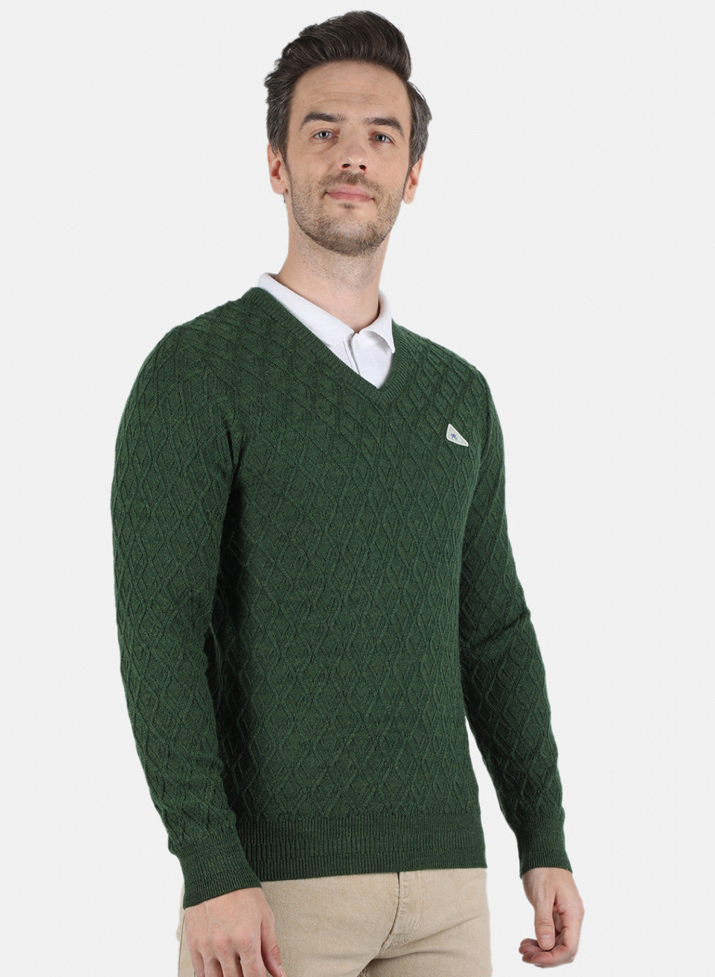 Men Green Self Design Pullover