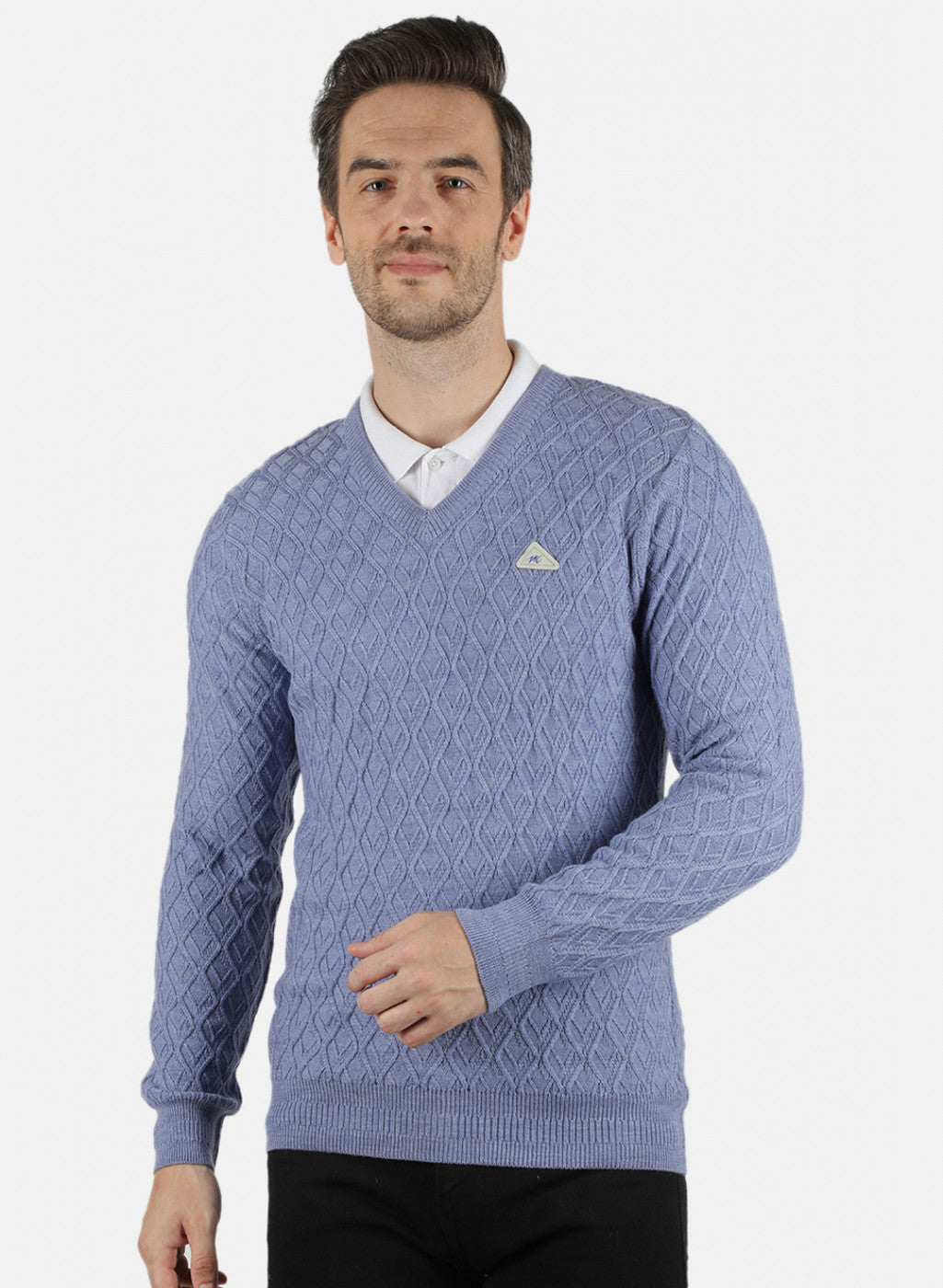 Men Blue Self Design Pullover