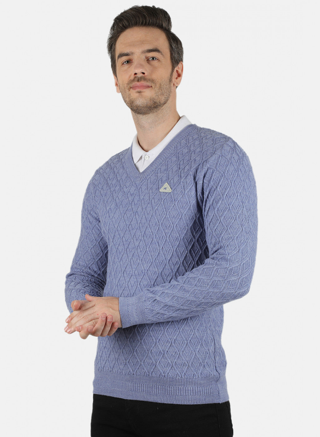 Men Blue Self Design Pullover