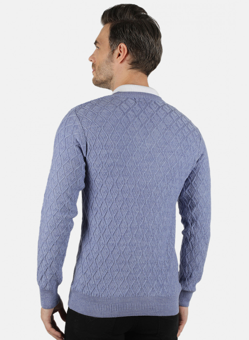 Men Blue Self Design Pullover