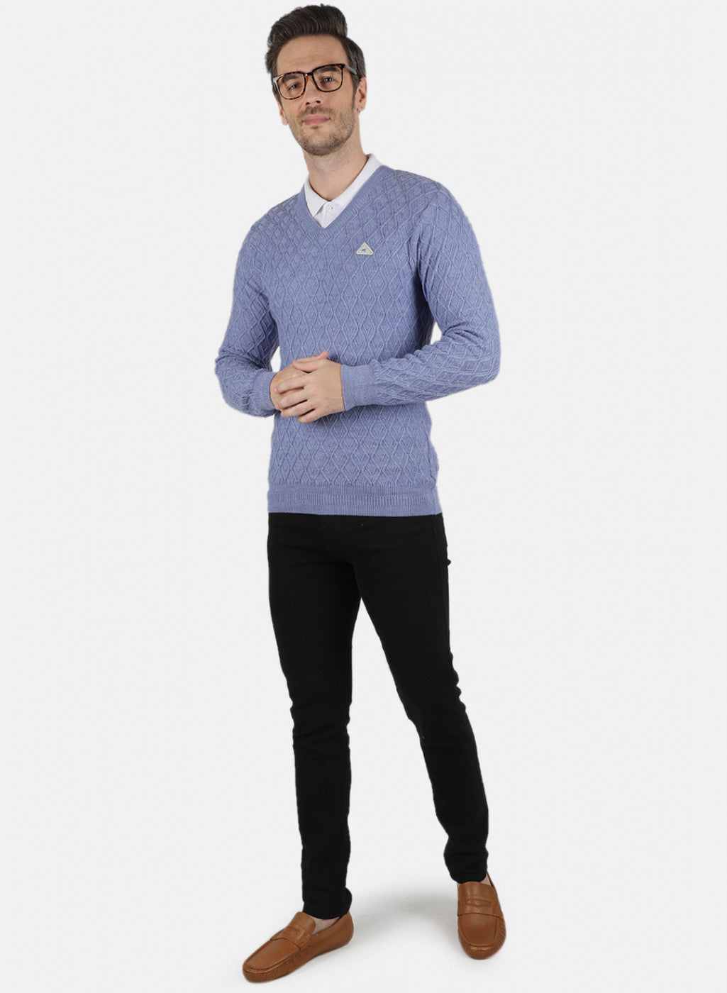 Men Blue Self Design Pullover