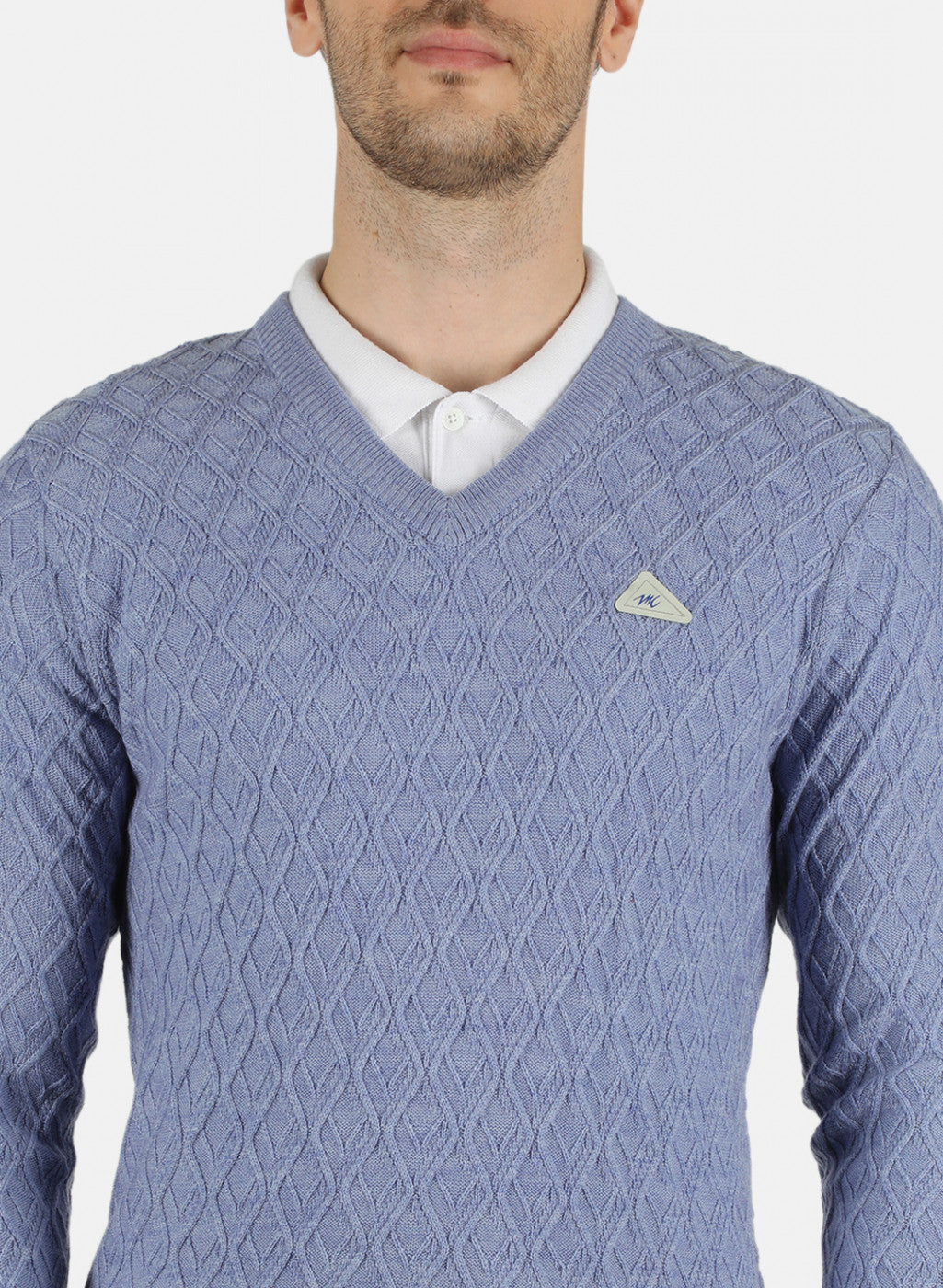 Men Blue Self Design Pullover