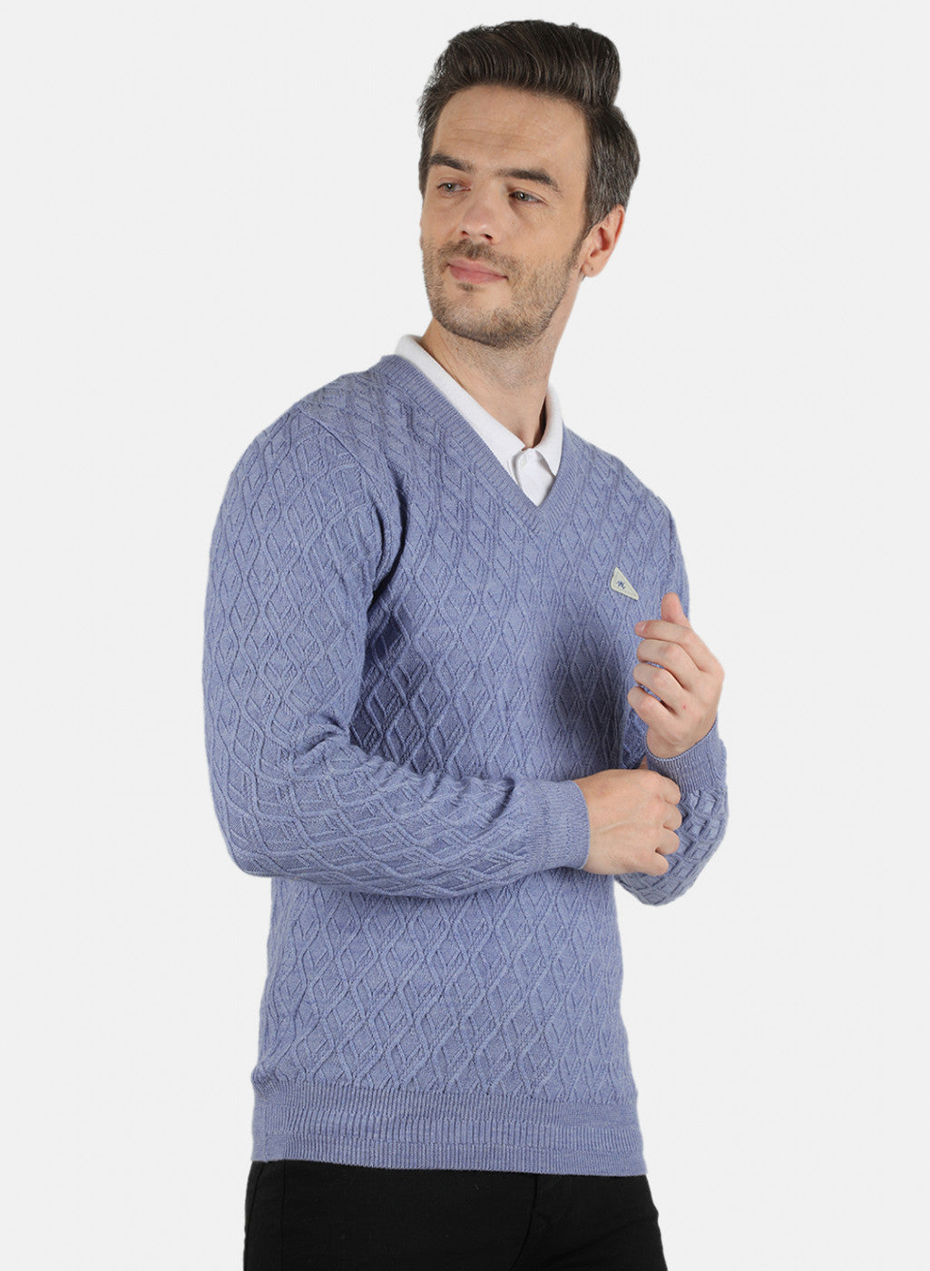 Men Blue Self Design Pullover