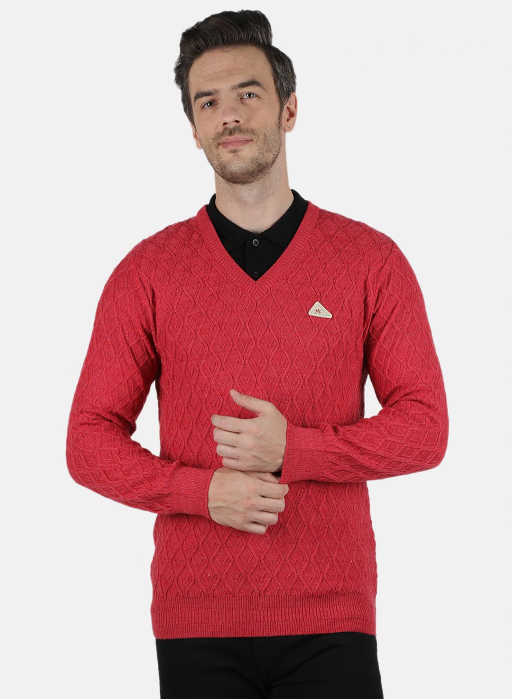 Men Pink Self Design Pullover