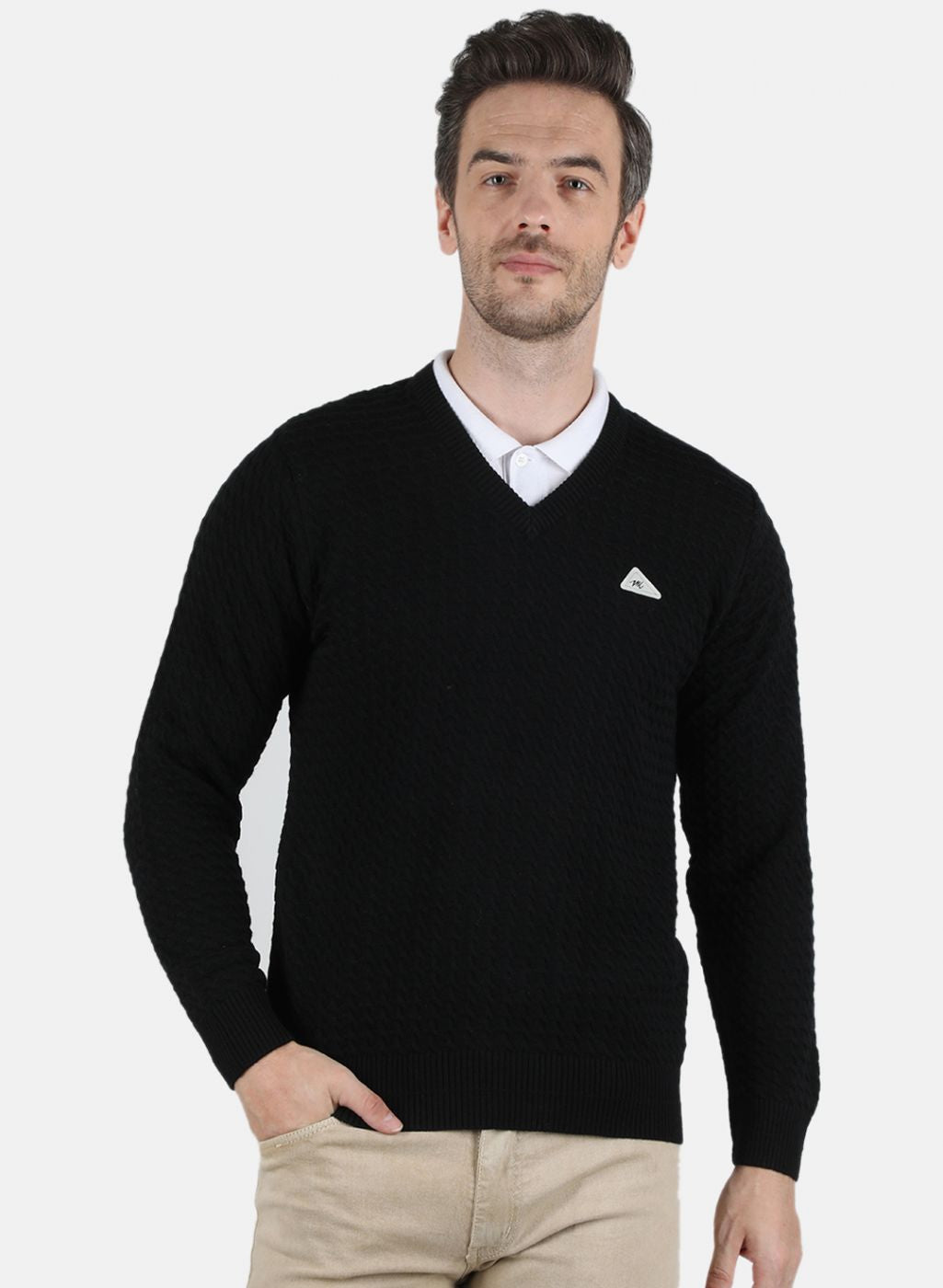 Men Black Self Design Pullover