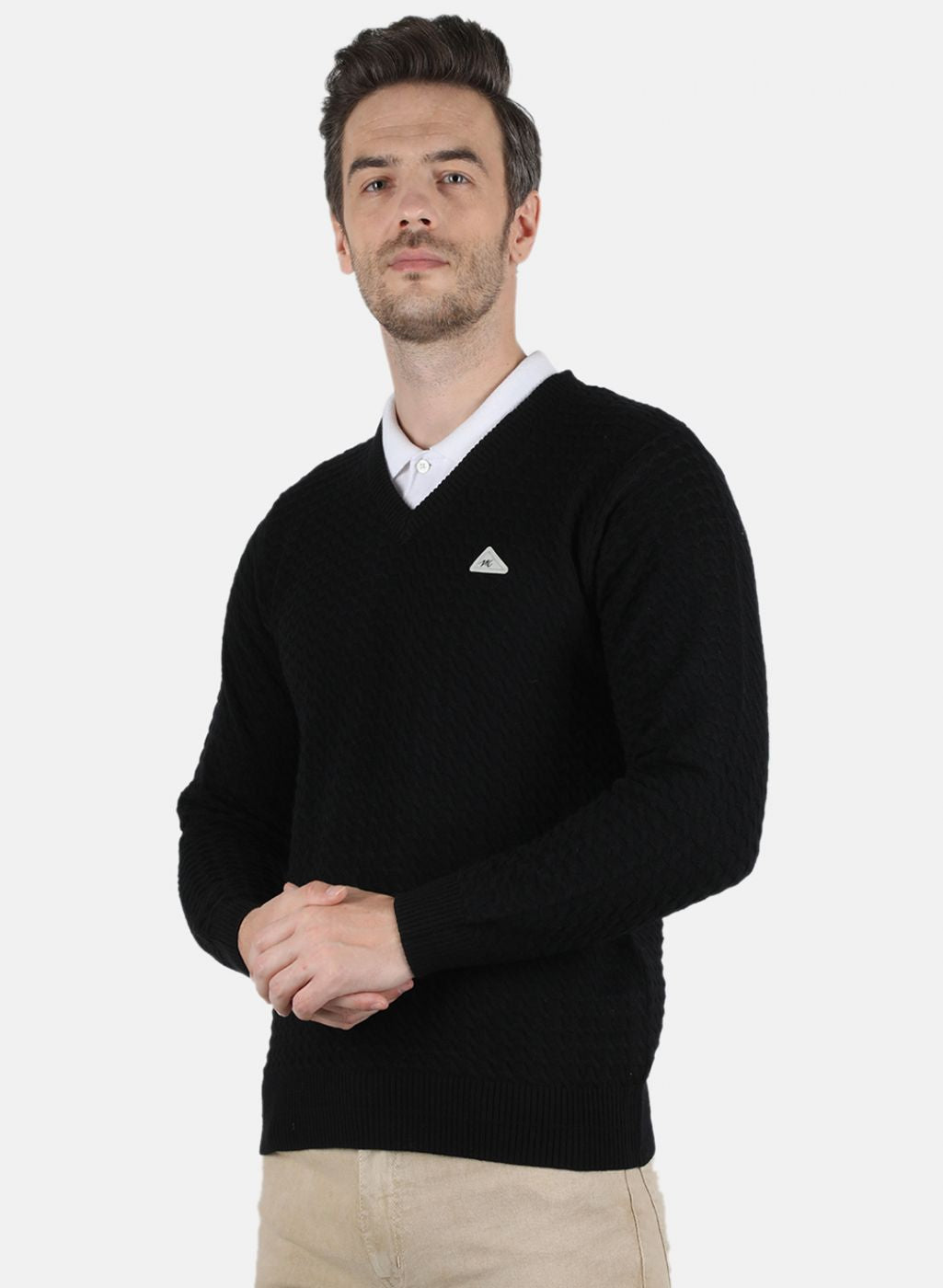 Men Black Self Design Pullover