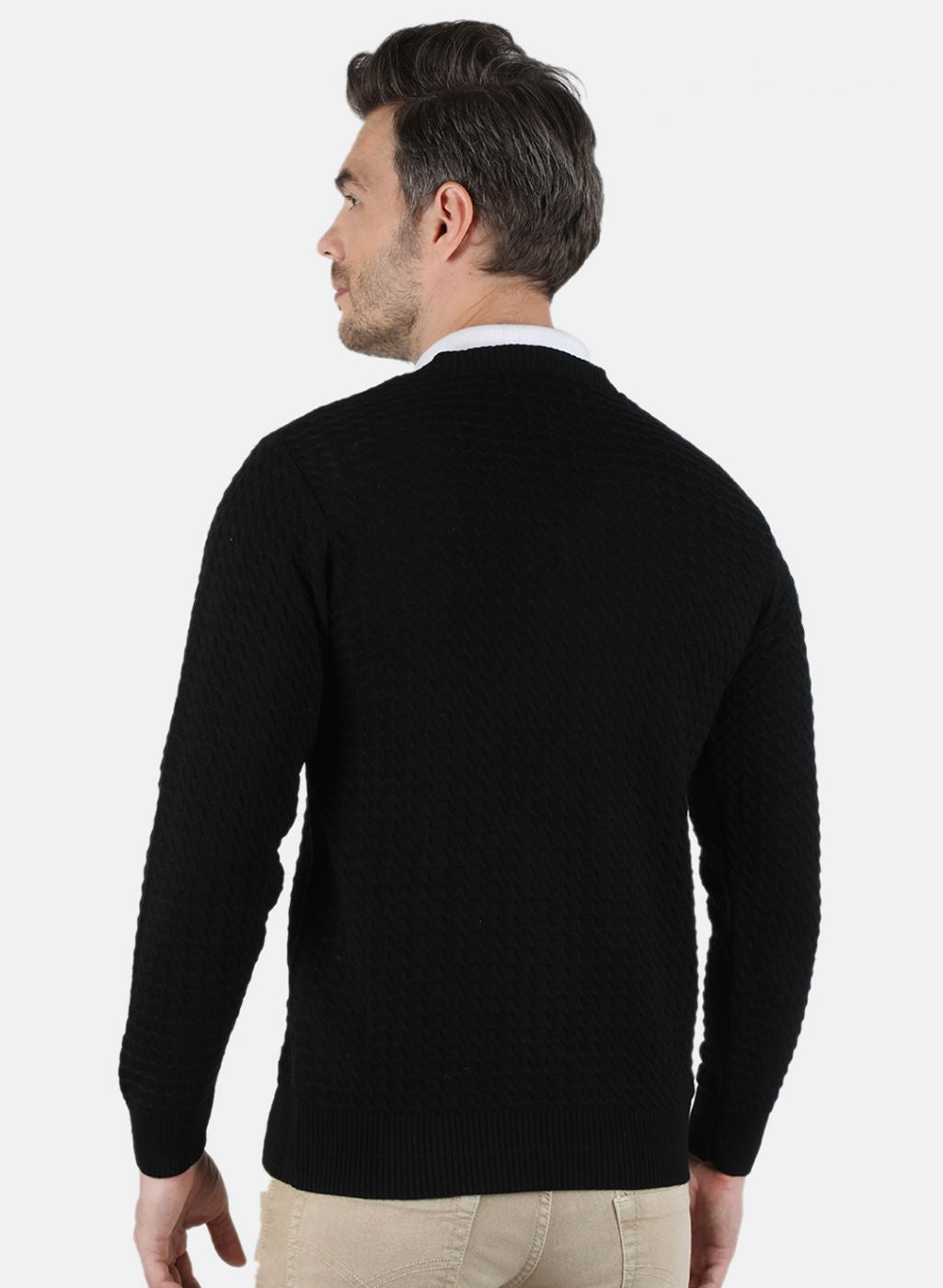 Men Black Self Design Pullover