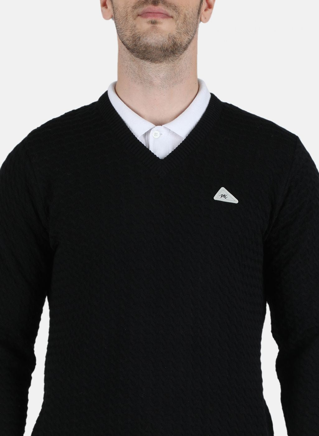 Men Black Self Design Pullover