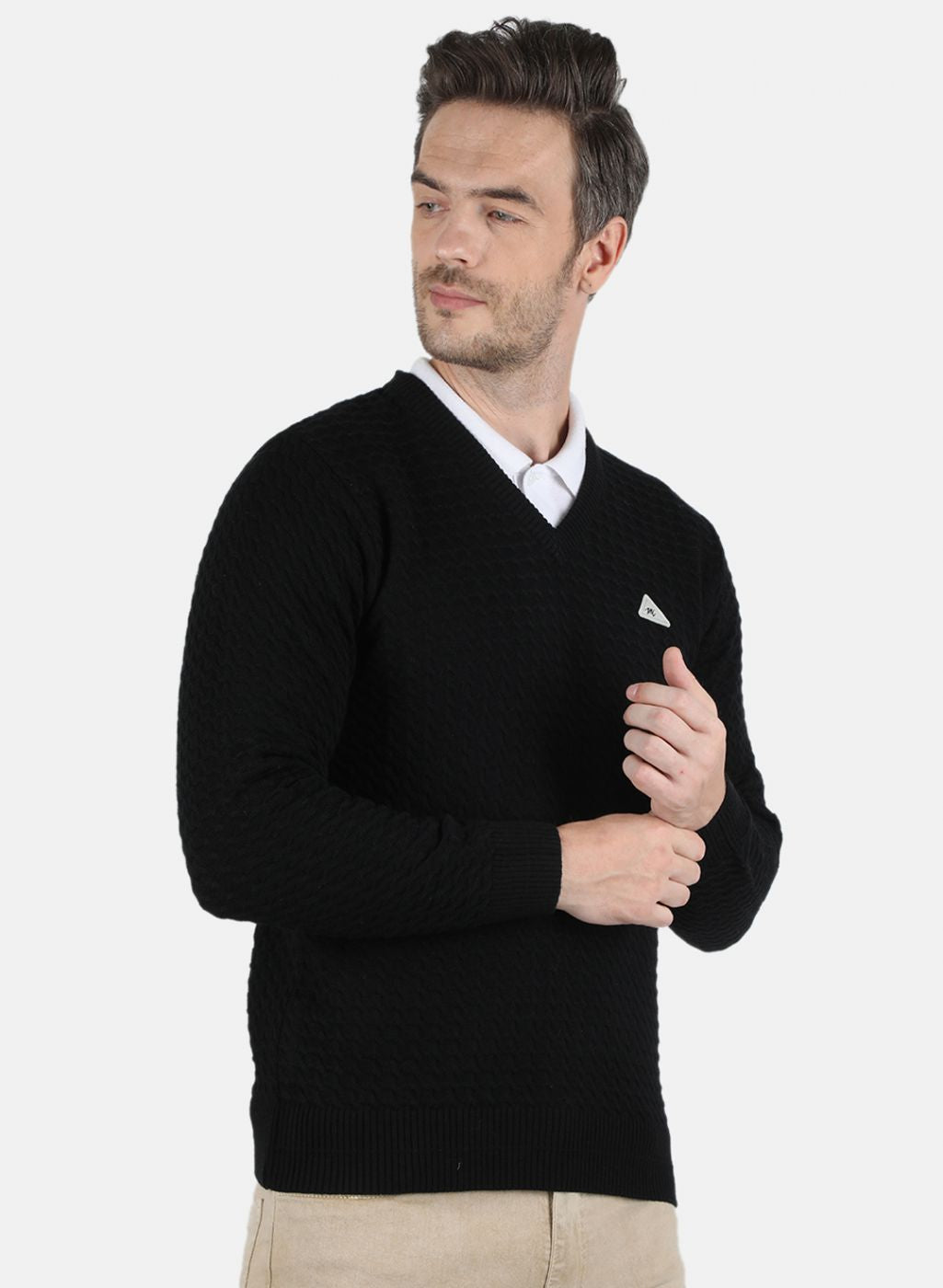 Men Black Self Design Pullover