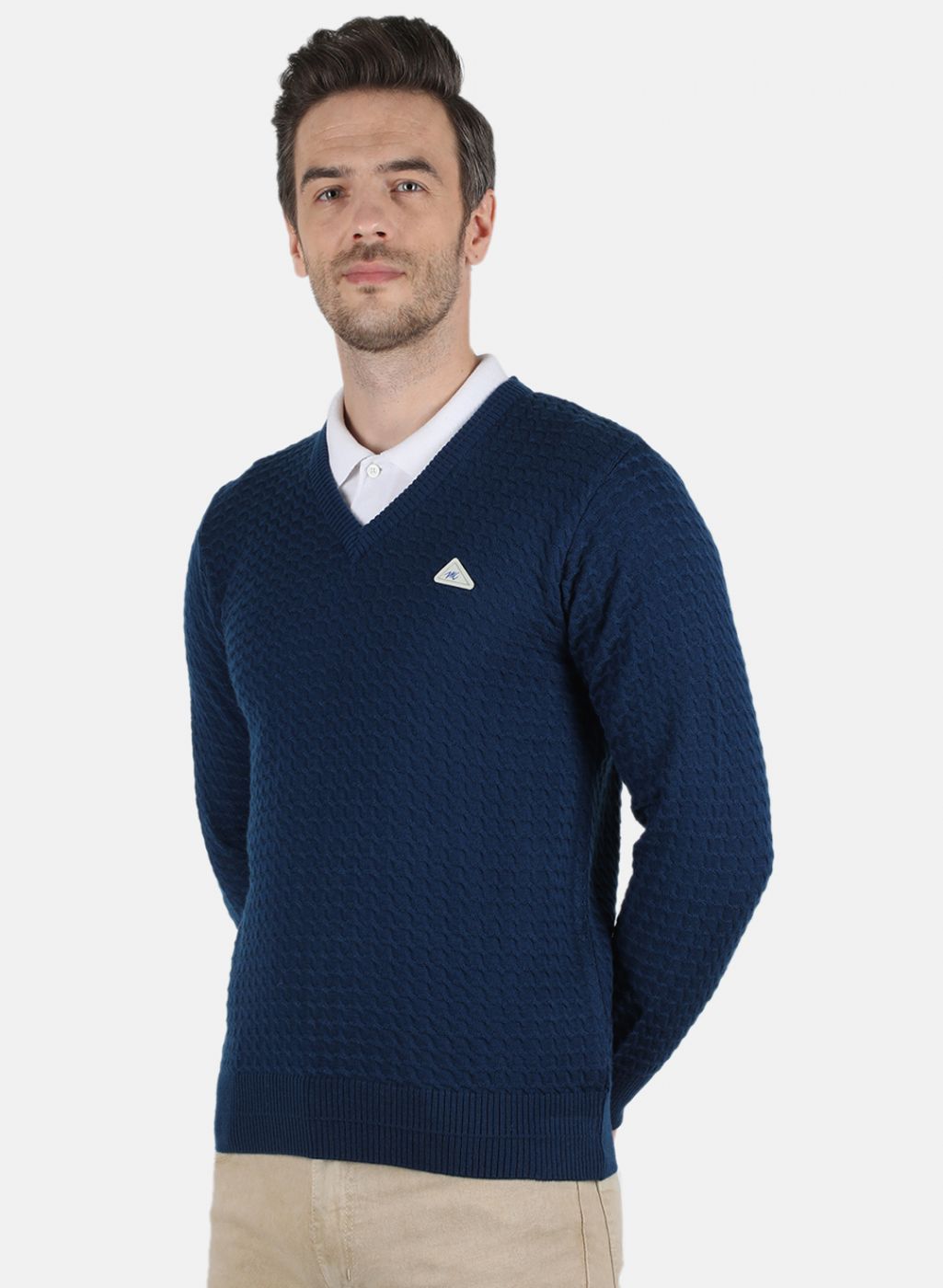 Men NAvy Blue Self Design Pullover