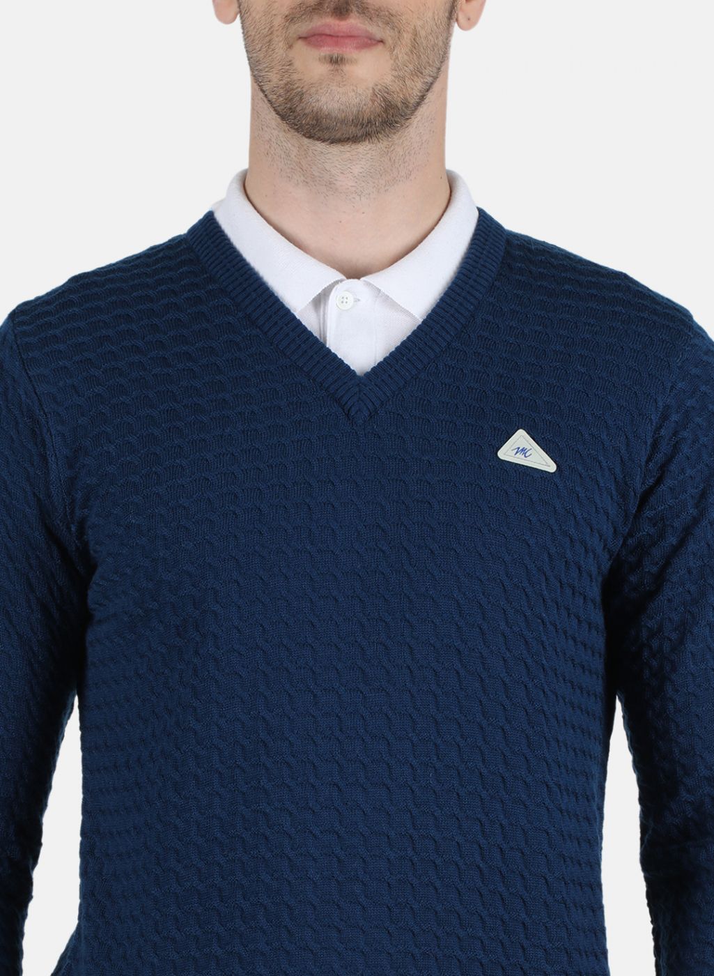 Men NAvy Blue Self Design Pullover