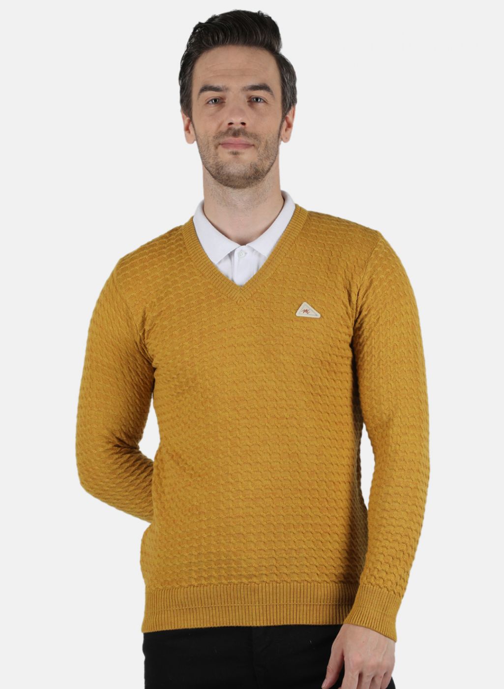 Men Gold Self Design Pullover