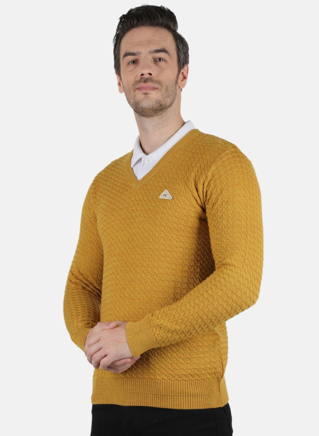 Men Gold Self Design Pullover