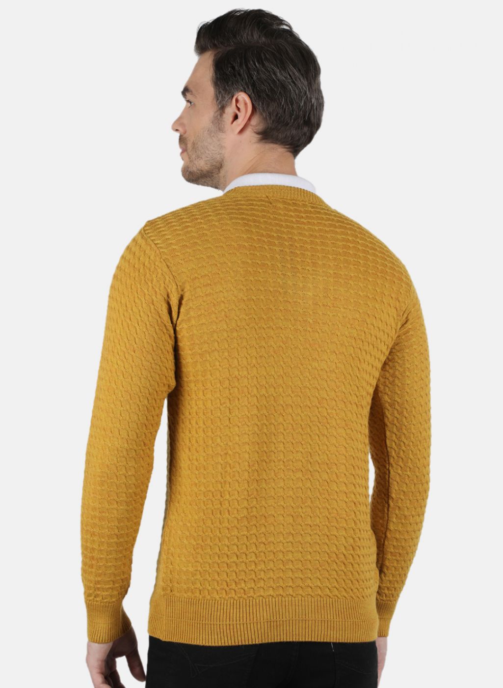 Men Gold Self Design Pullover