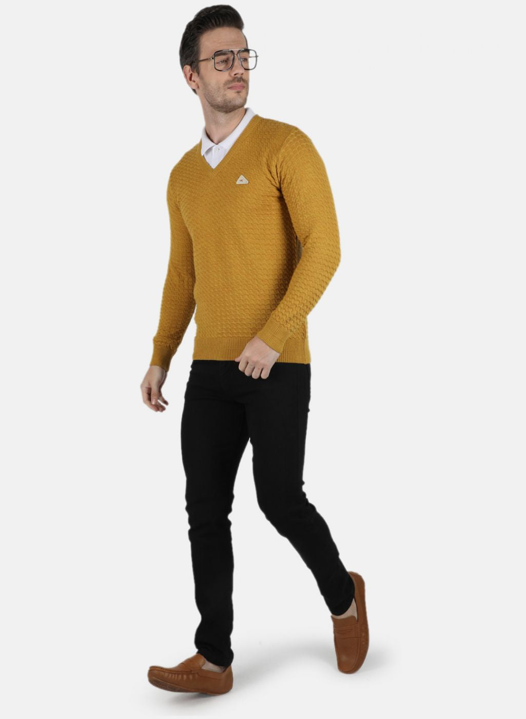 Men Gold Self Design Pullover