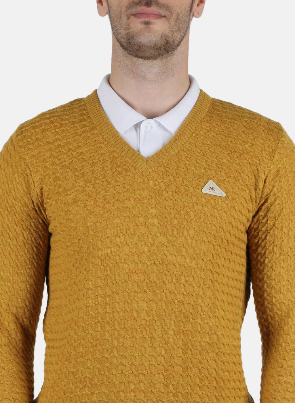 Men Gold Self Design Pullover