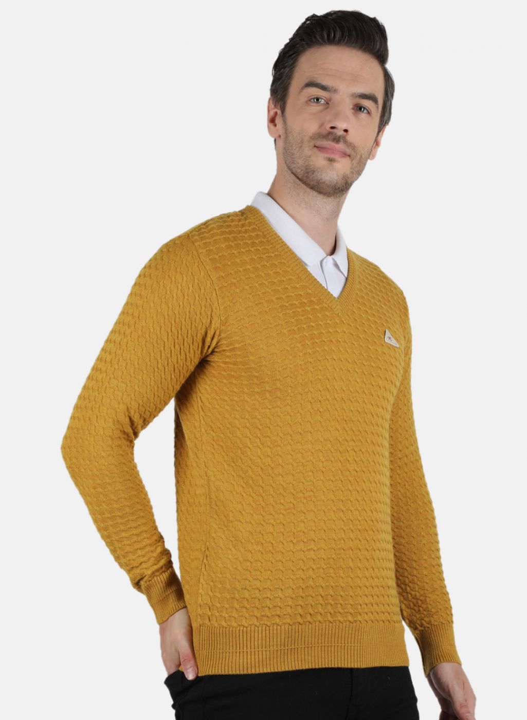 Men Gold Self Design Pullover